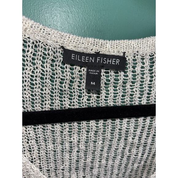 Eileen Fisher medium Linen blend Net Mesh Sweater V-Neck Asymmetrical Sweater - Picture 4 of 7